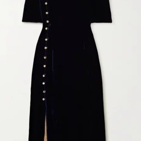 Saloni Taro Velvet Midi Dress Navy - Picture 2 of 8
